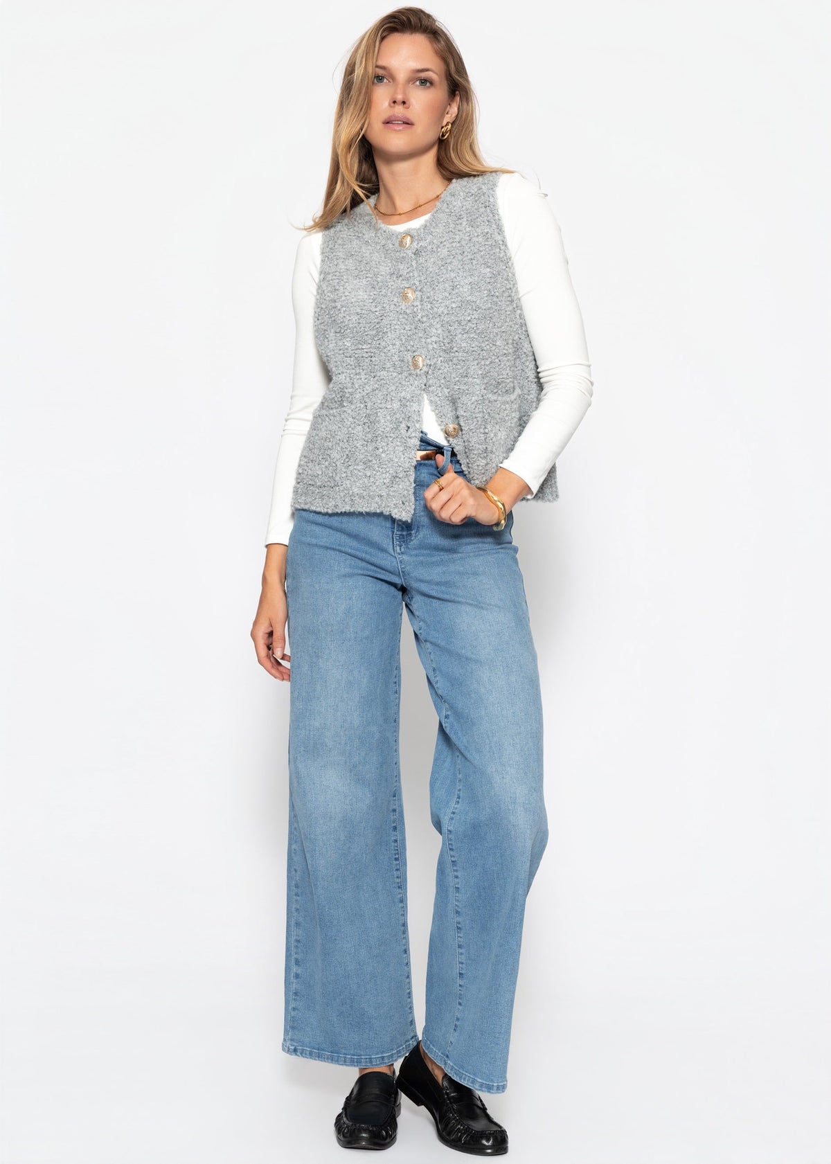 Gilet en bouclé avec poches - gris clair