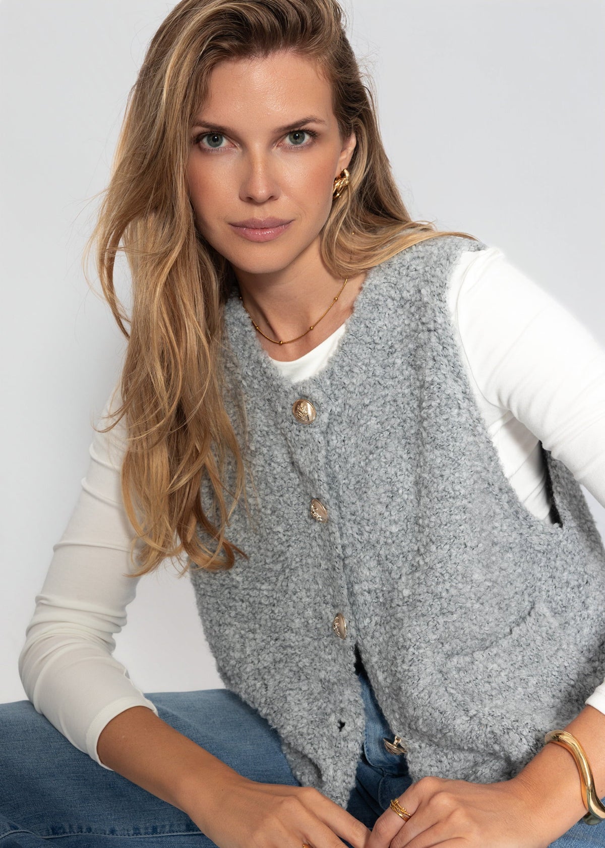 Gilet en bouclé avec poches - gris clair