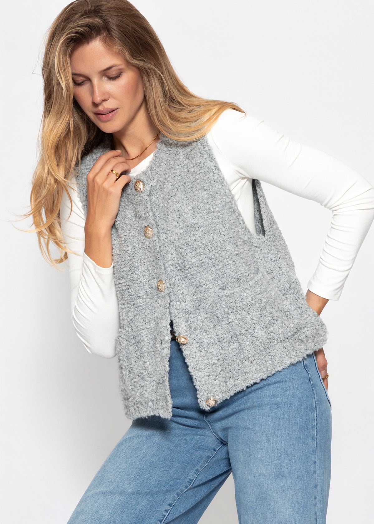 Gilet en bouclé avec poches - gris clair