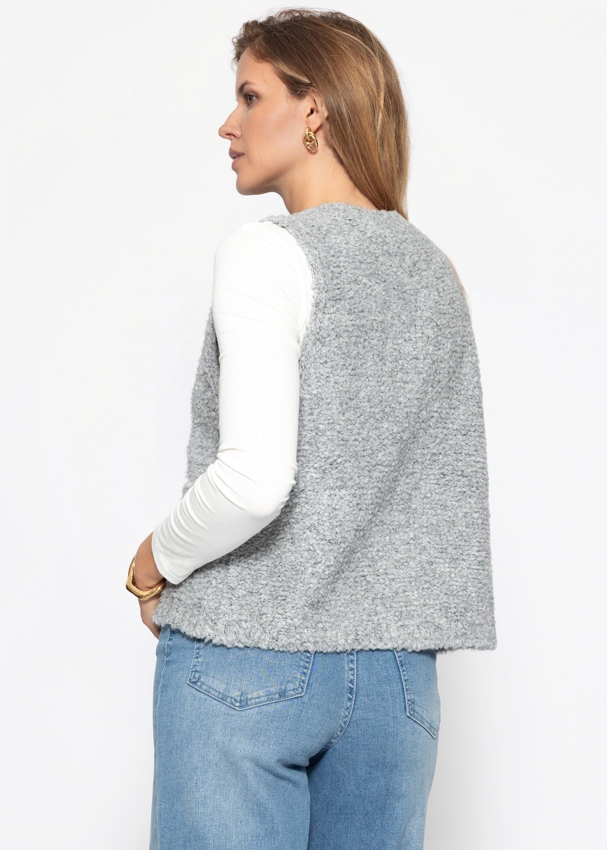 Gilet en bouclé avec poches - gris clair