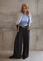 Pantalon à plis avec jambe large - anthracite