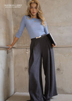 Pantalon à plis avec jambe large - anthracite