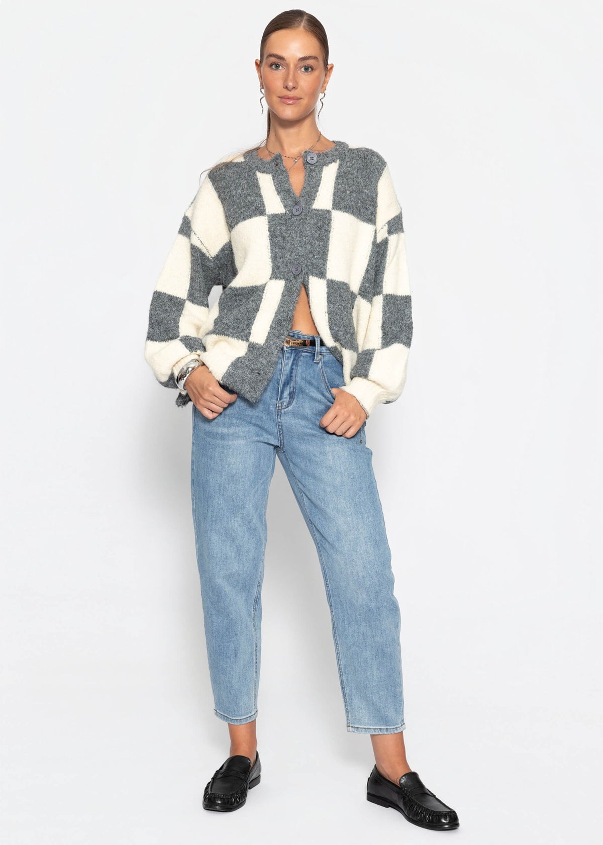 Cardigan à motif écossais - gris
