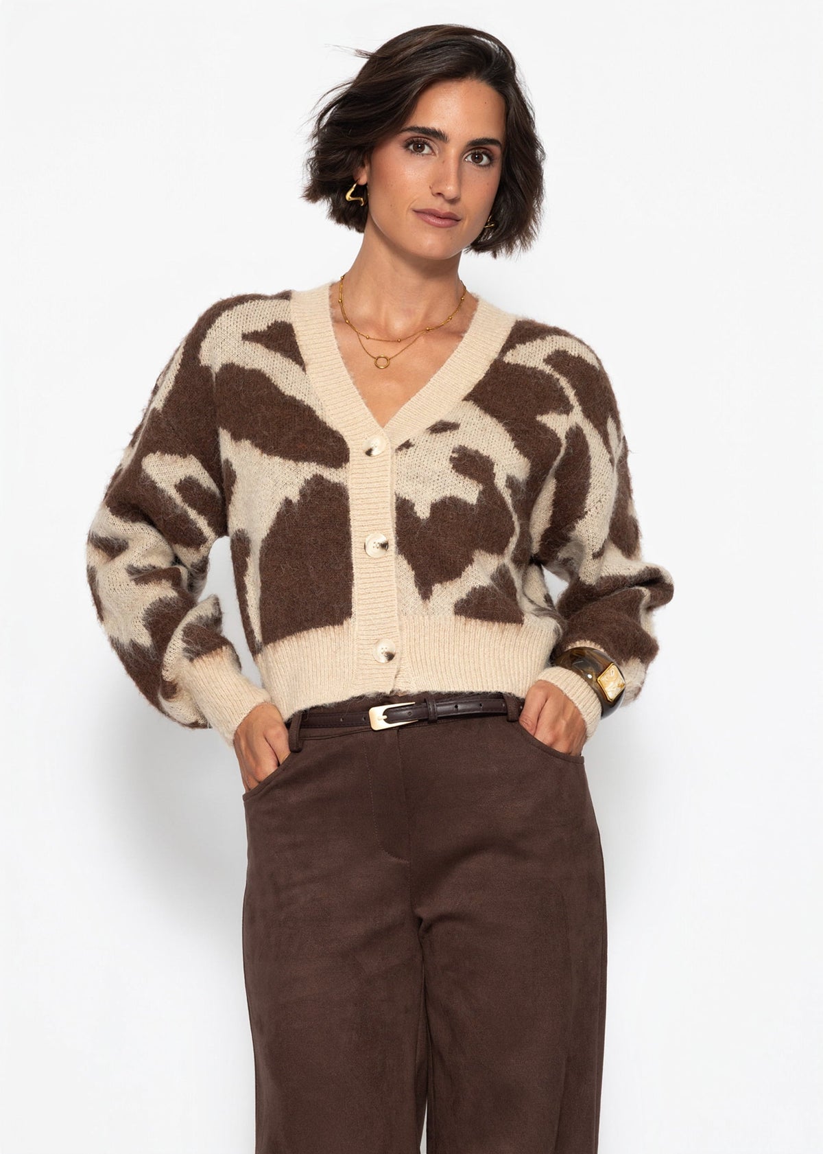 Cardigan à imprimé animal - marron