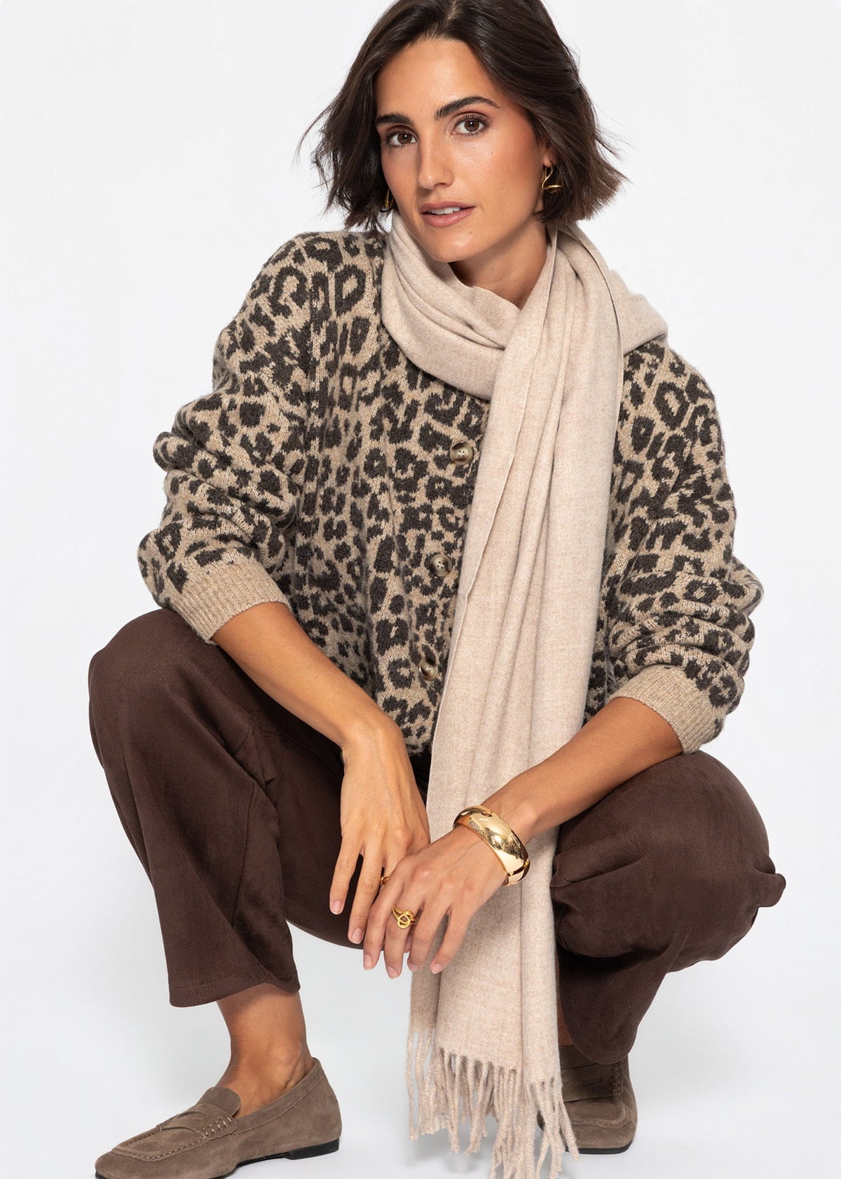 Cardigan à motif léopard - beige