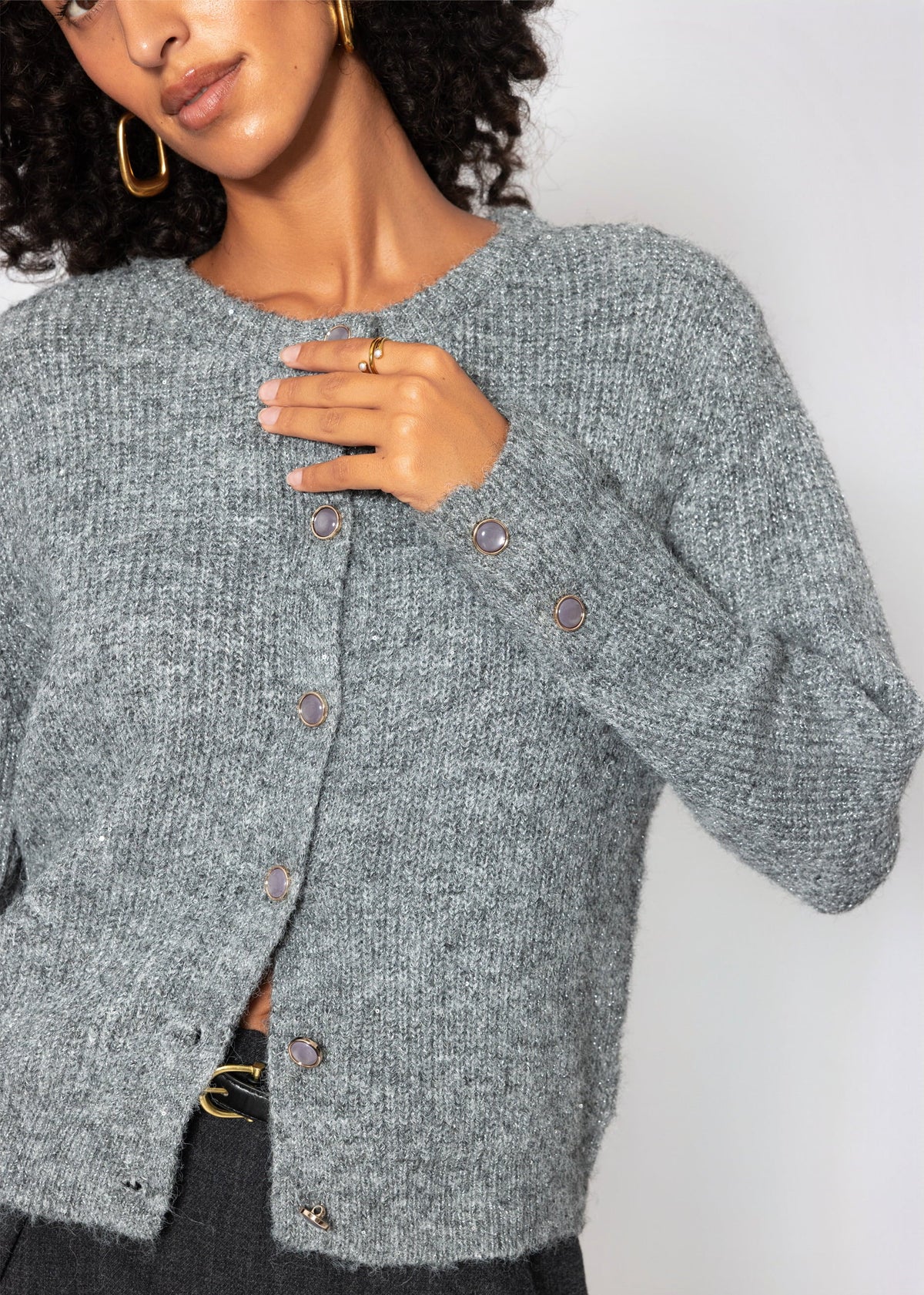 Cardigan avec Paillettes et Lurex - gris