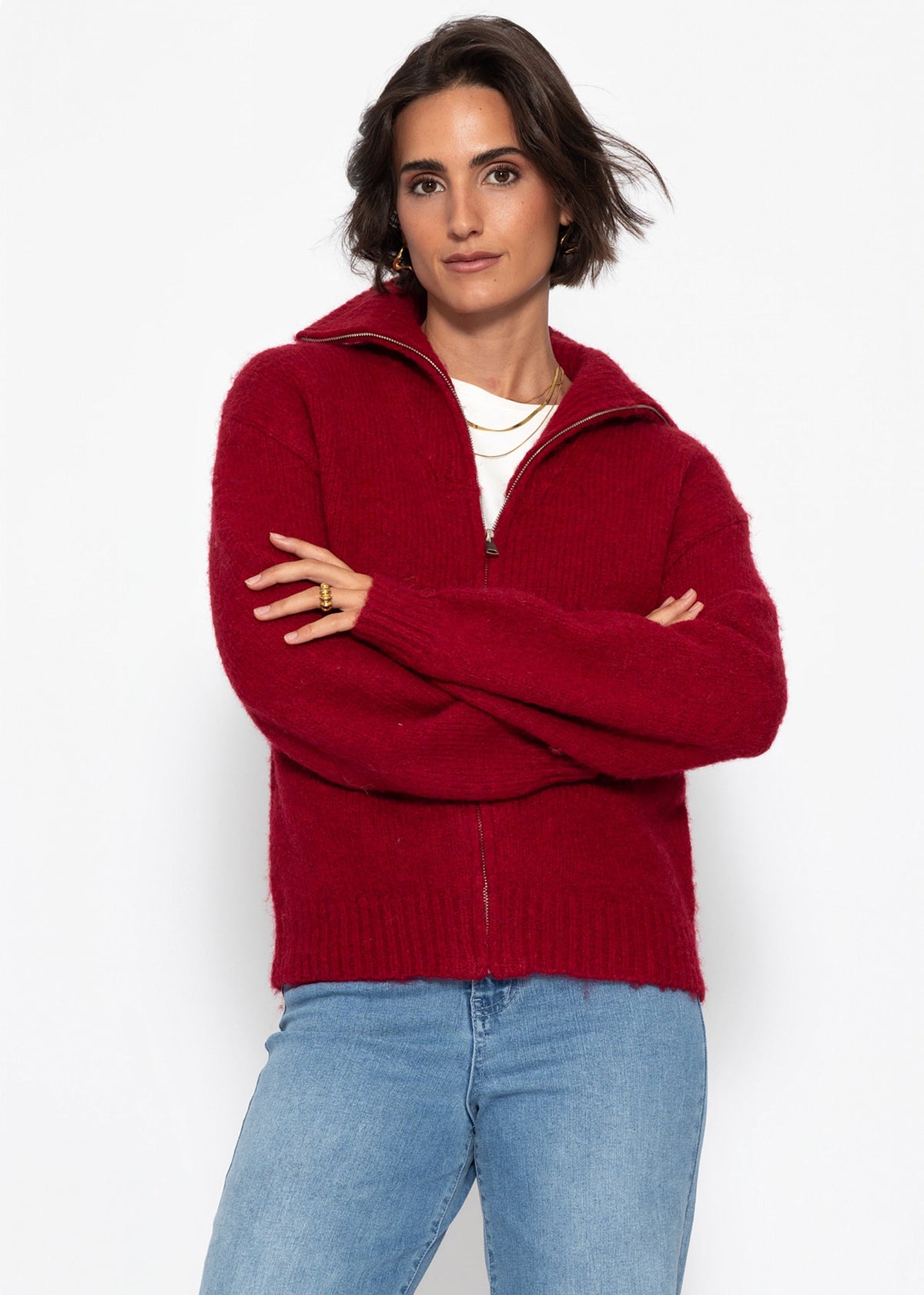 Cardigan zippé - bordeaux