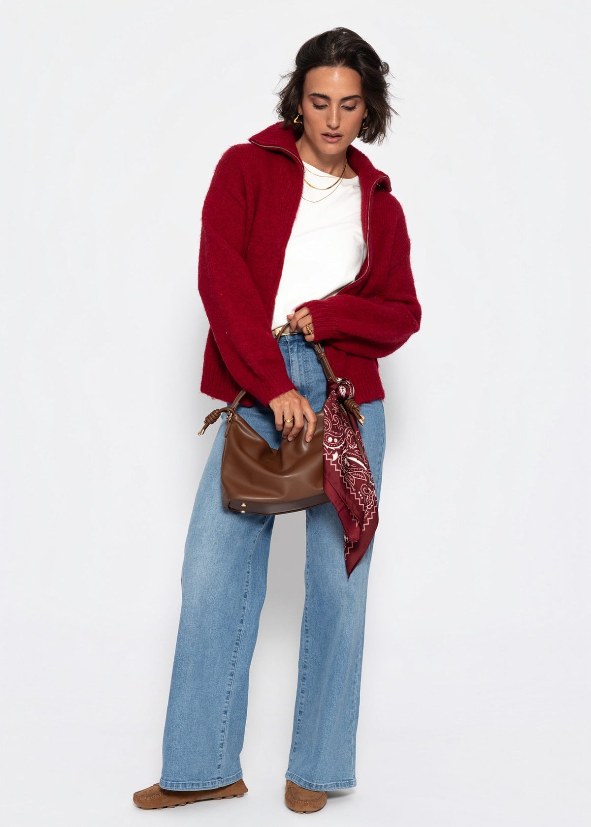Cardigan zippé - bordeaux