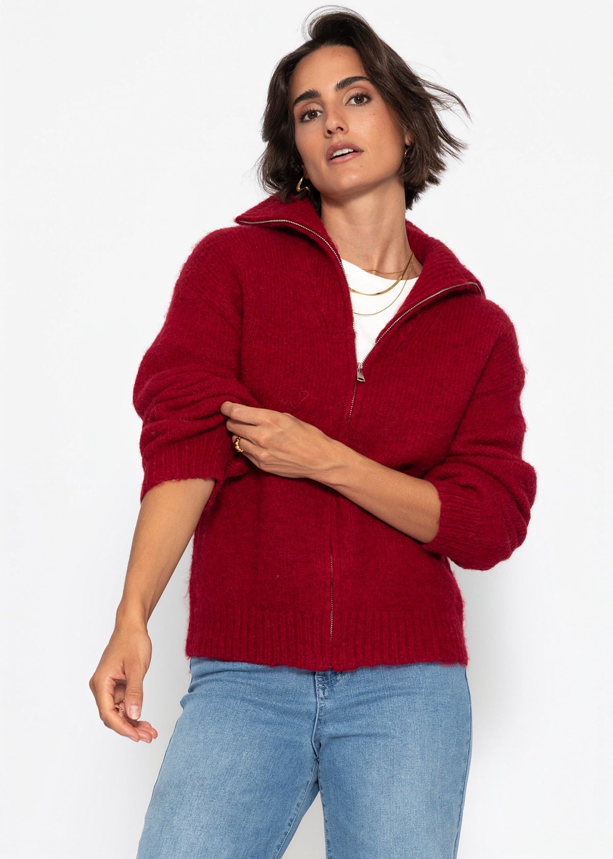 Cardigan zippé - bordeaux