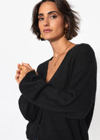 Cardigan en maille fine avec décolleté en V - noir