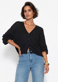 Cardigan en maille fine avec décolleté en V - noir