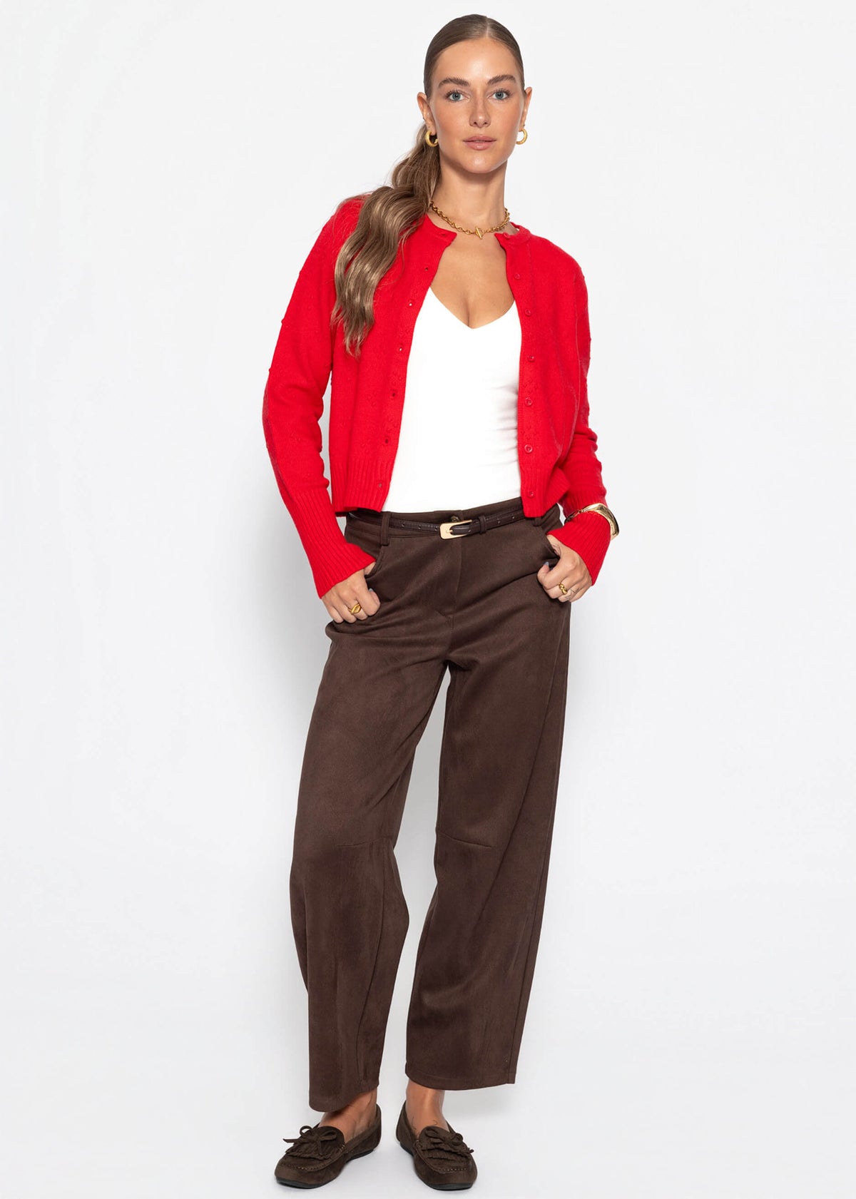 Gilet en maille fine avec motif structuré - rouge