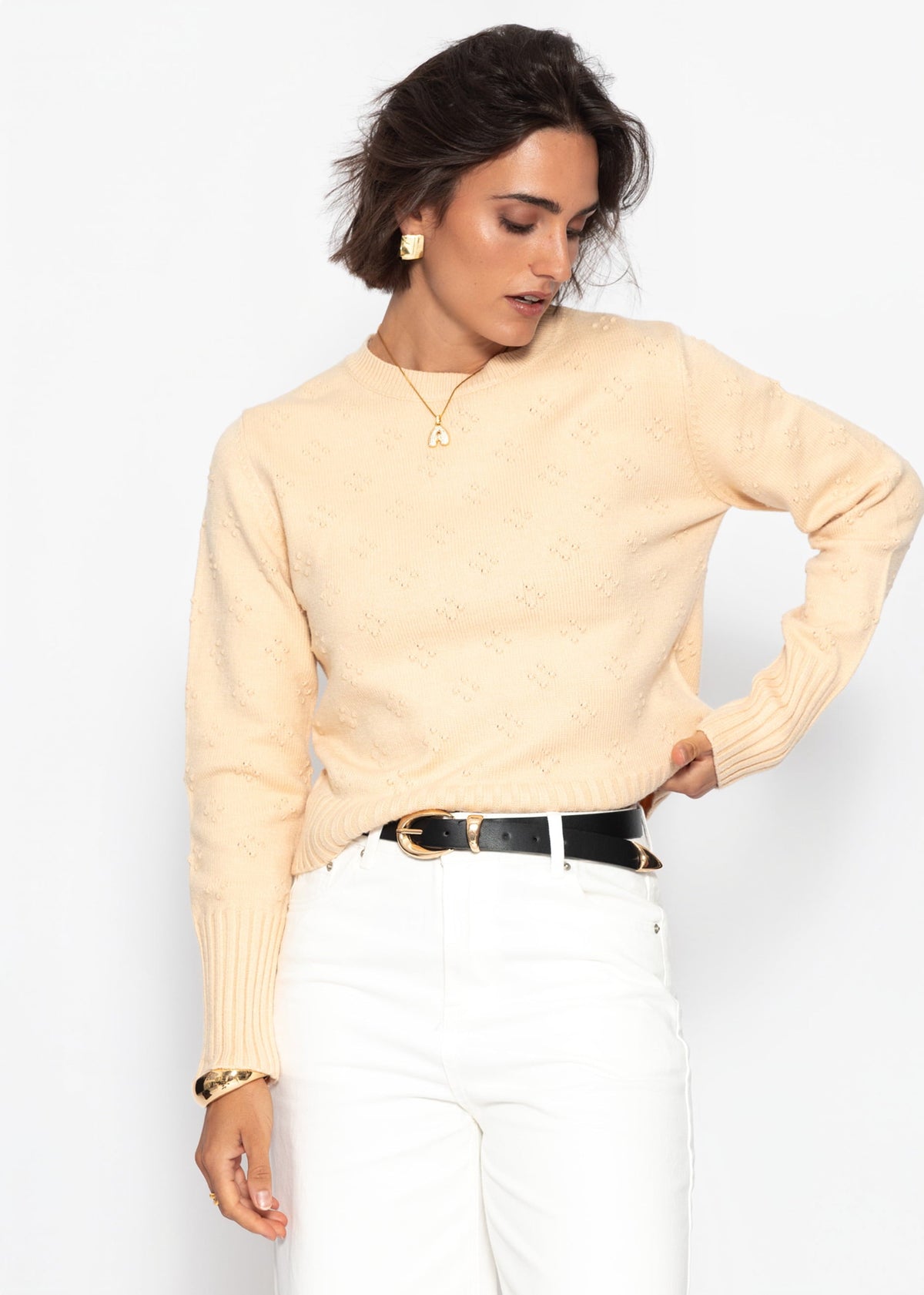 Pull fin en maille avec motif structuré - jaune