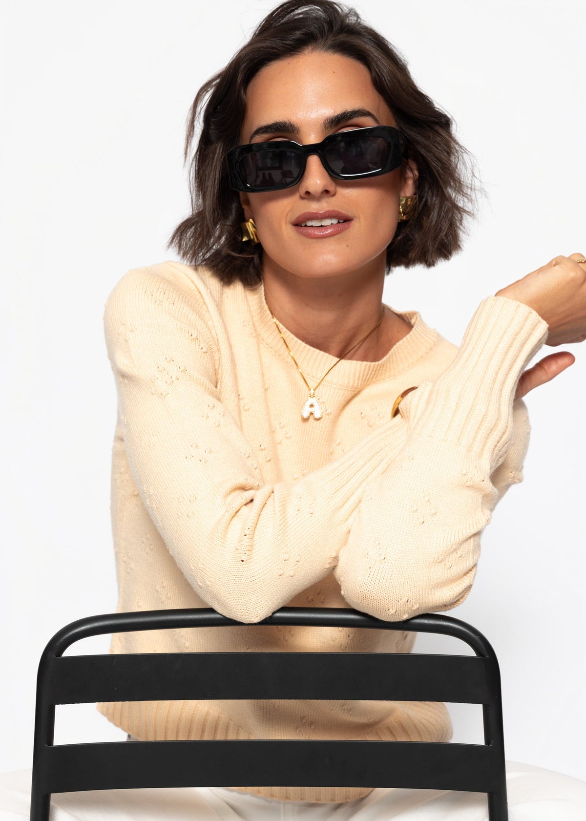 Pull fin en maille avec motif structuré - jaune