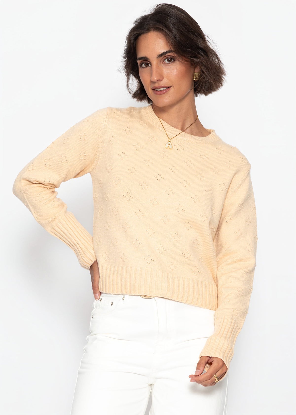 Pull fin en maille avec motif structuré - jaune