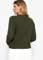 Pull fin tricoté avec motif en relief - vert