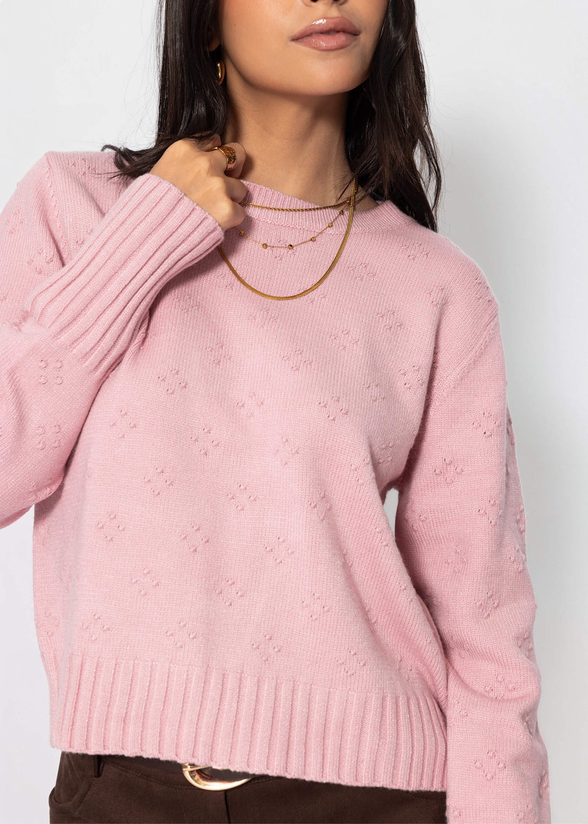 Pull fin avec motif structuré - rose
