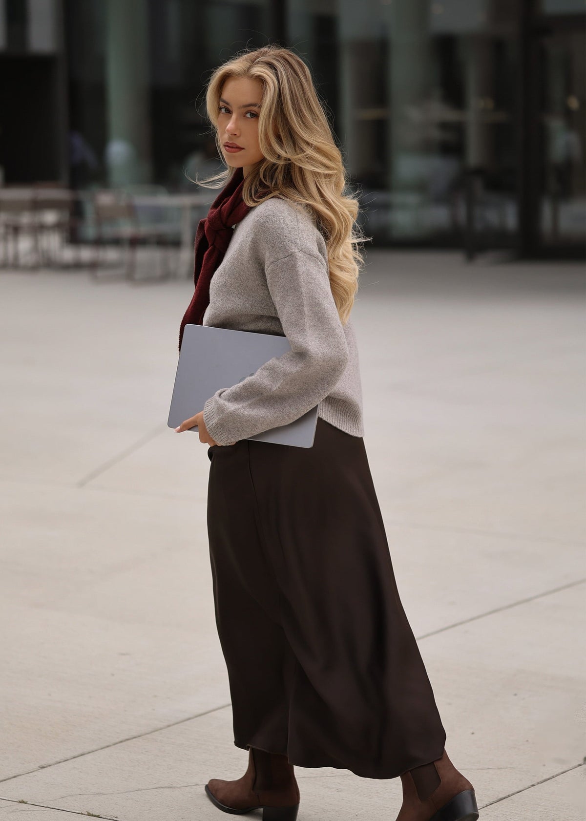 Jupe en satin fluide - marron