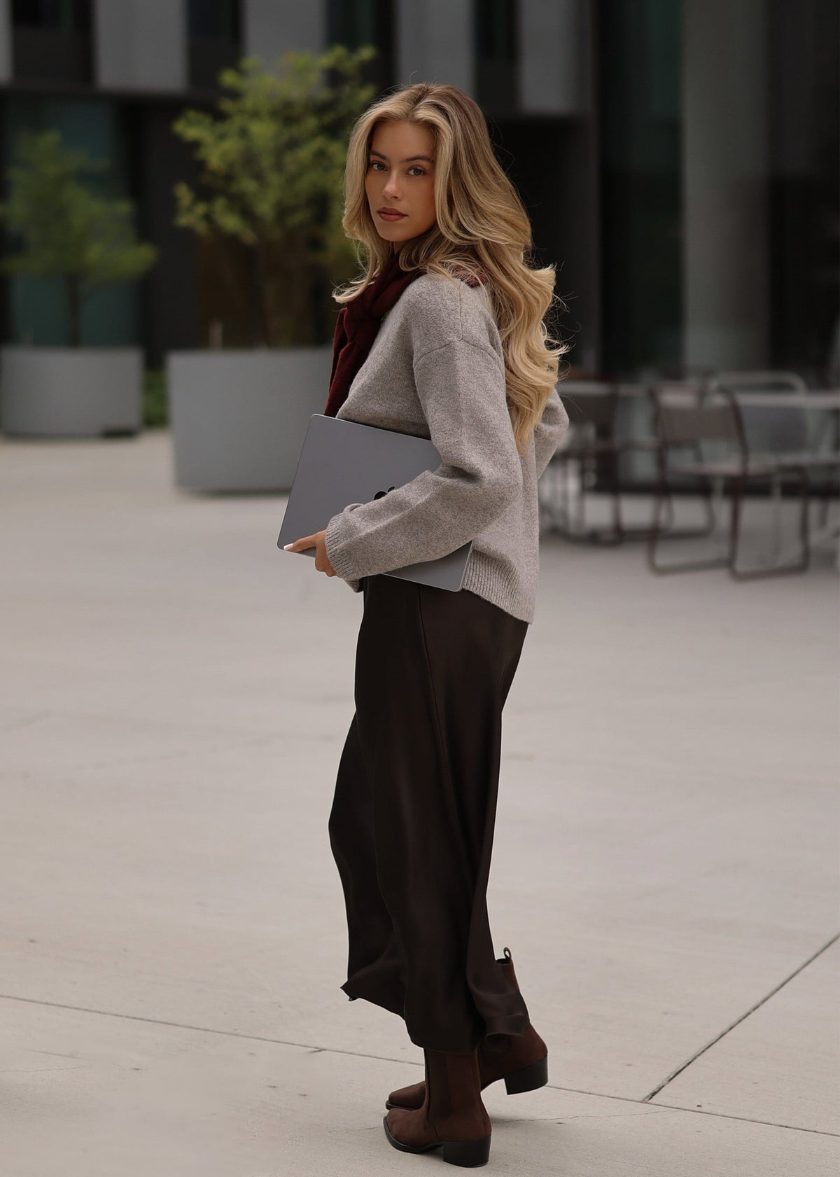 Jupe en satin fluide - marron