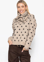 Pull à pois avec écharpe - beige