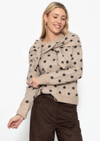 Pull à pois avec écharpe - beige