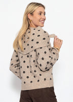 Pull à pois avec écharpe - beige