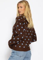 Pull à pois avec écharpe - marron