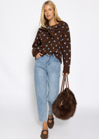 Pull à pois avec écharpe - marron
