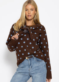 Pull à pois avec écharpe - marron