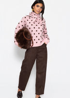 Pull à pois avec écharpe - rose
