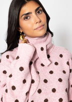 Pull à pois avec écharpe - rose