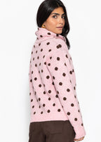 Pull à pois avec écharpe - rose