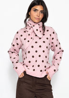 Pull à pois avec écharpe - rose