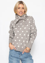 Pull à pois avec écharpe - taupe