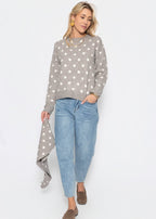 Pull à pois avec écharpe - taupe