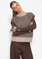 Gilet rayé avec col montant - marron-beige