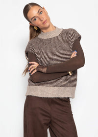 Gilet rayé avec col montant - marron-beige