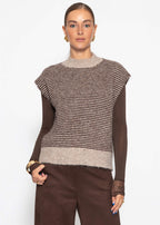Gilet rayé avec col montant - marron-beige