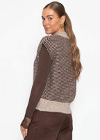 Gilet rayé avec col montant - marron-beige
