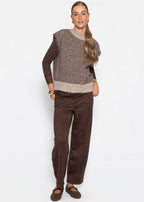 Gilet rayé avec col montant - marron-beige
