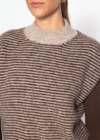 Gilet rayé avec col montant - marron-beige