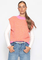 Pullunder rayé avec col montant - orange-rose