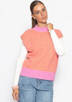 Pullunder rayé avec col montant - orange-rose