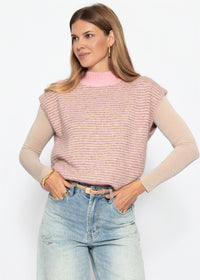 Pullunder rayé avec col montant - rose-taupe