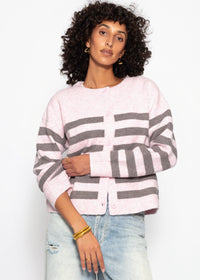 Cardigan rayé avec empiècement - rose