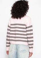 Cardigan rayé avec empiècement - rose