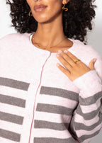 Cardigan rayé avec empiècement - rose