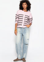 Cardigan rayé avec empiècement - rose