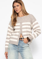 Cardigan rayé avec empiècement - taupe