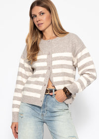 Cardigan rayé avec empiècement - taupe